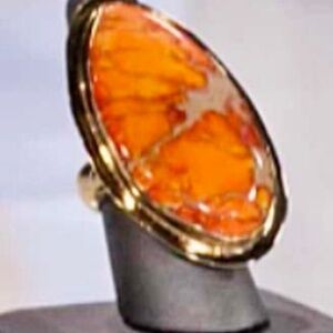 JASPER GEM RING, ORANGES, ADJUSTABLE ONE SIZE, LARGE FREEFORM, ALCHEMIA BY CHARL